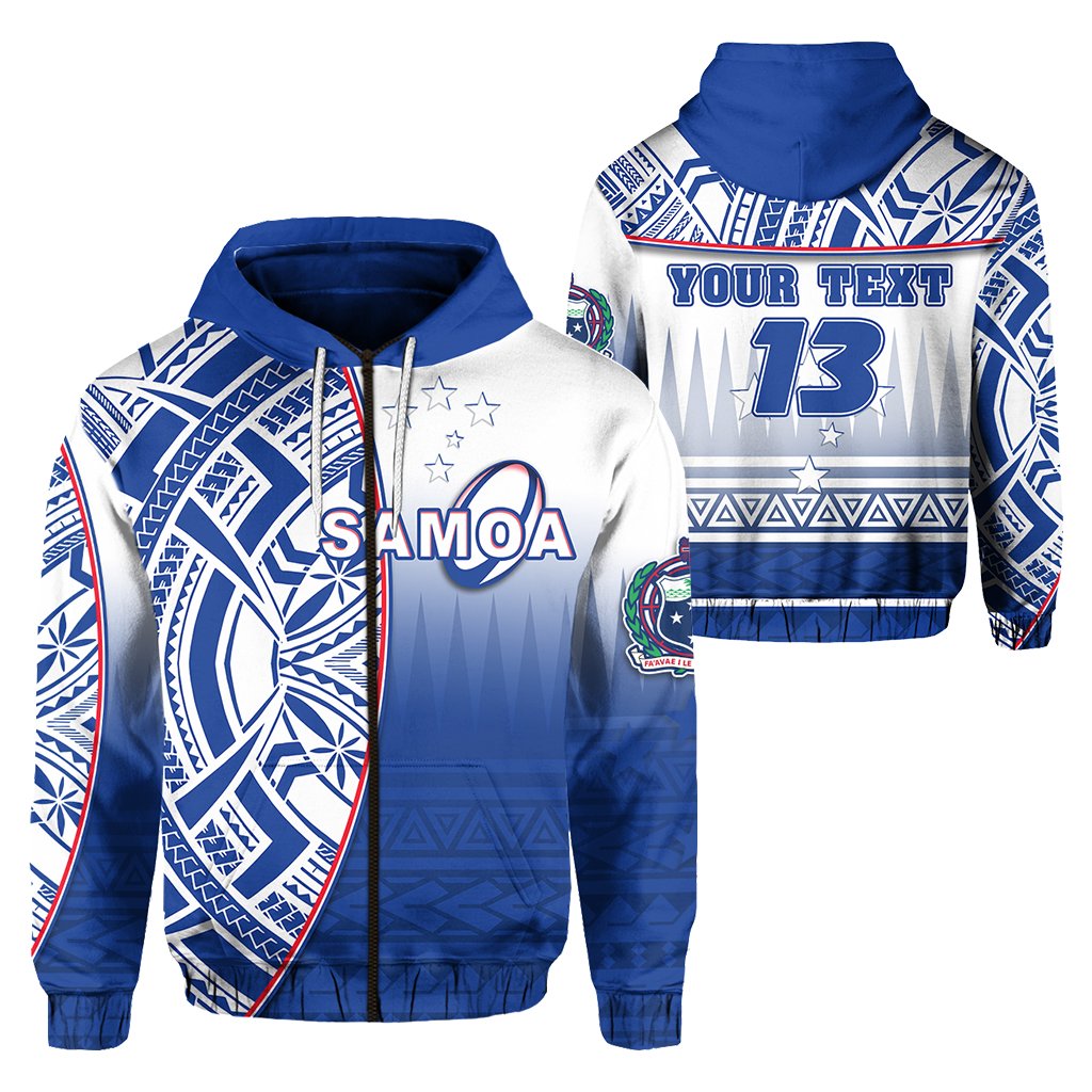 Custom Text Manu Samoa Rugby Zip Hoodie Impressive Version Custom Text and Number