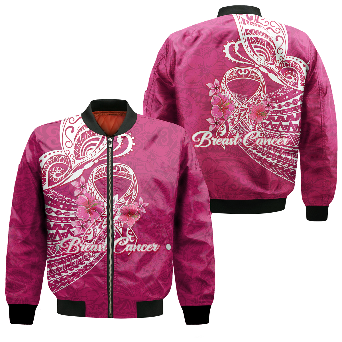 Breast Cancer Pink Ribbon Butterfly Polynesian Pink Version Bomber Jacket