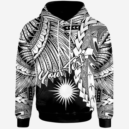 Custom Text Marshall Islands Polynesian Custom Personalised Hoodie Tribal Wave Tattoo White