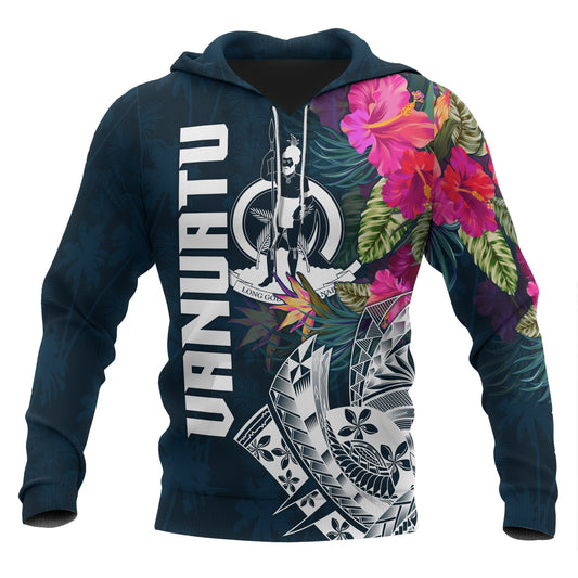 Vanuatu Polynesian Hoodie Summer Vibes Floral Unisex Zip Hoodie
