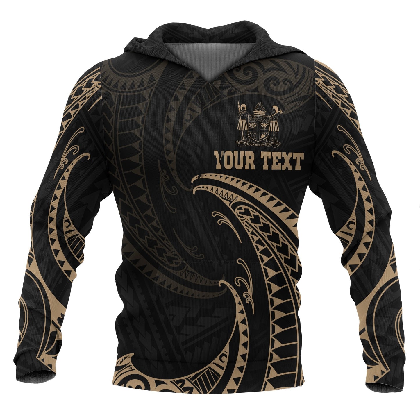 Fiji Polynesian ll Over Hoodie Gold Tribal Wave