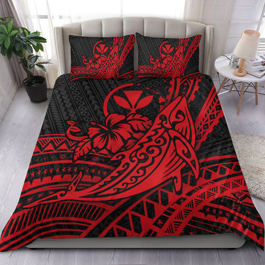 Hawaii Humpback Whale With Hibiscus Tribal Red Bedding Set