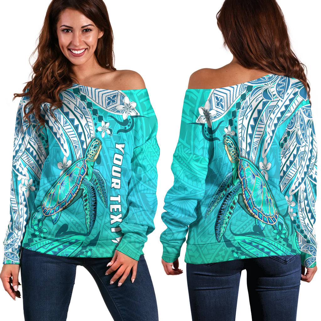 (Custom Personalised) Hawaiian Islands Off Shoulder Sweater Turtle Mix Hawaii Polynesian