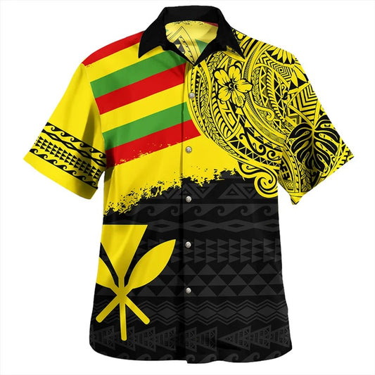 Kanaka Maoli Polynesian Tribal Pattern Printed Shirt Hawaii Island Short Sleeves Summer Hawaiian Shirt