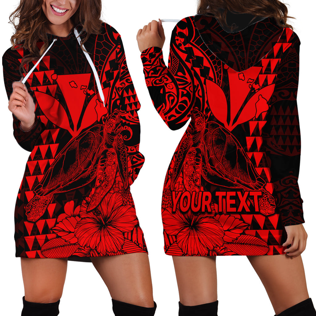 Custom Personalised Kakau Polynesian Tribal Hawaiian Turtle with Kanaka Maoli Red Hoodie Dress