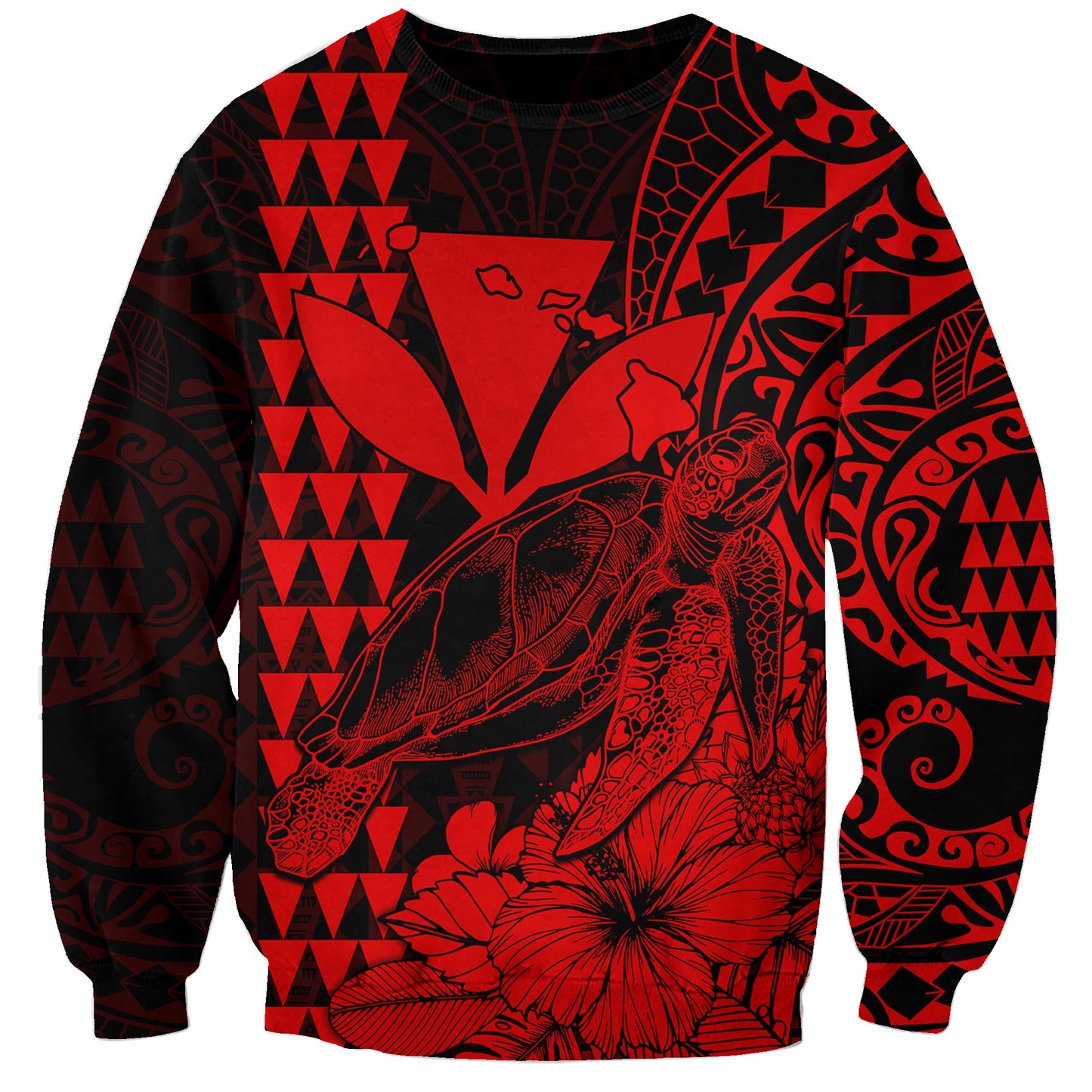 Custom Personalised Kakau Polynesian Tribal Hawaiian Turtle with Kanaka Maoli Red Sweatshirt