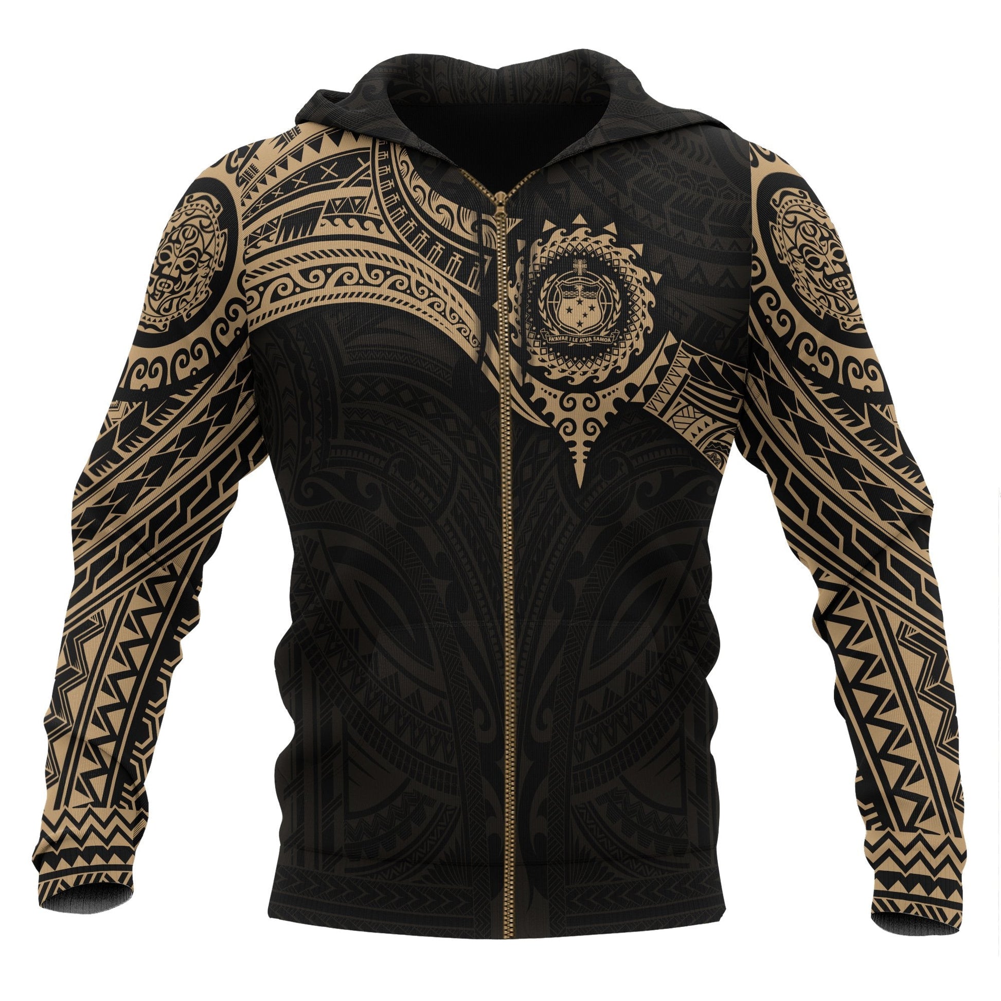 Samoa Polynesian Zip Up Hoodie Gold Heart Shield