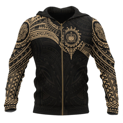 Samoa Polynesian Zip Up Hoodie Gold Heart Shield