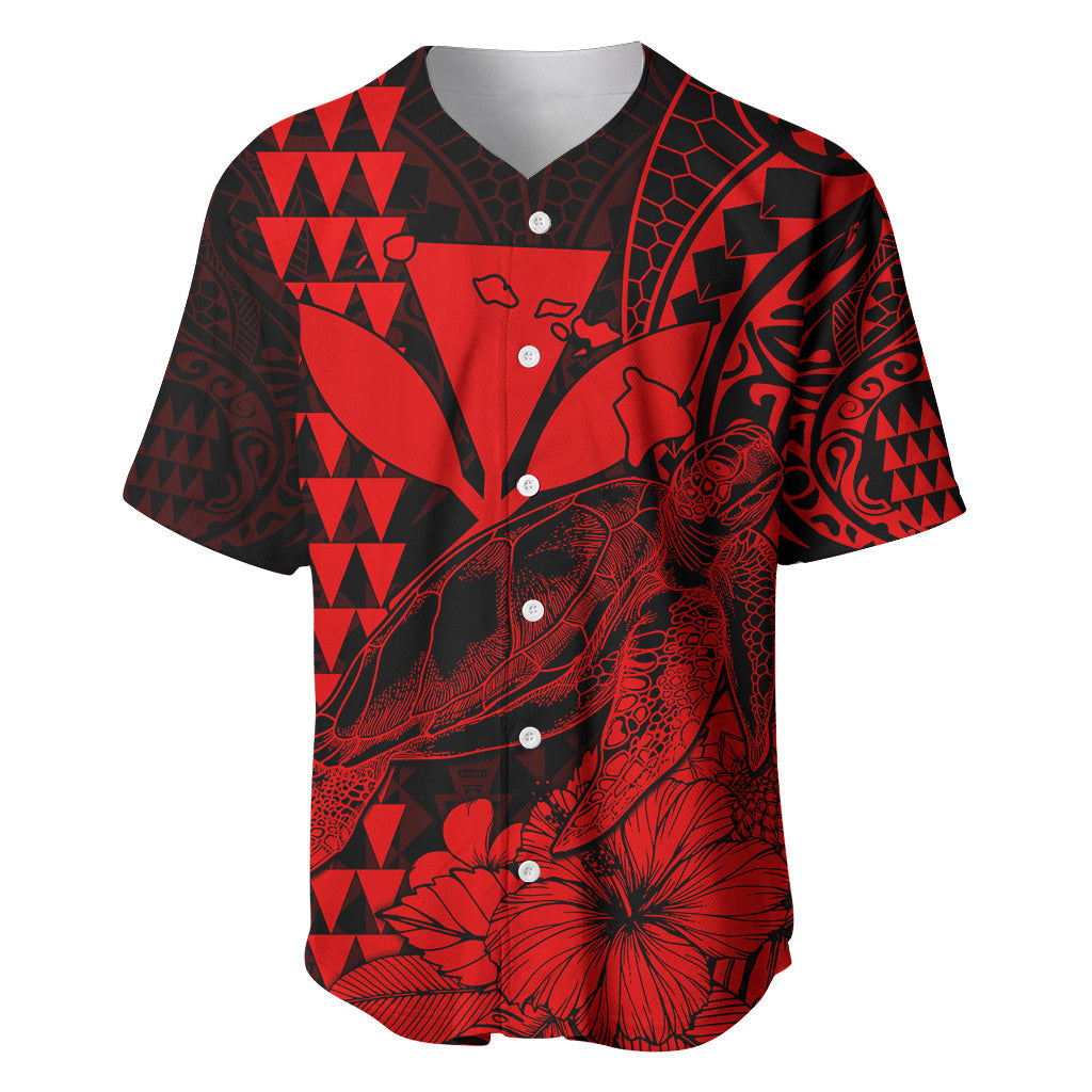 (Custom Personalised) Kakau Polynesian Tribal Hawaiian Turtle with Kanaka Maoli Red Baseball Jersey