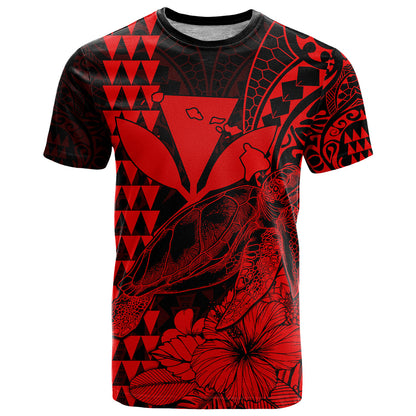 Kakau Polynesian Tribal Hawaiian Turtle With Kanaka Maoli Red T Shirt