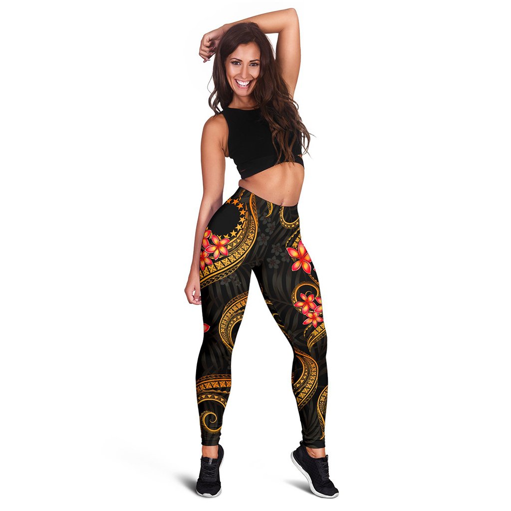 Cook Islands Polynesian Women Legging - Gold Plumeria
