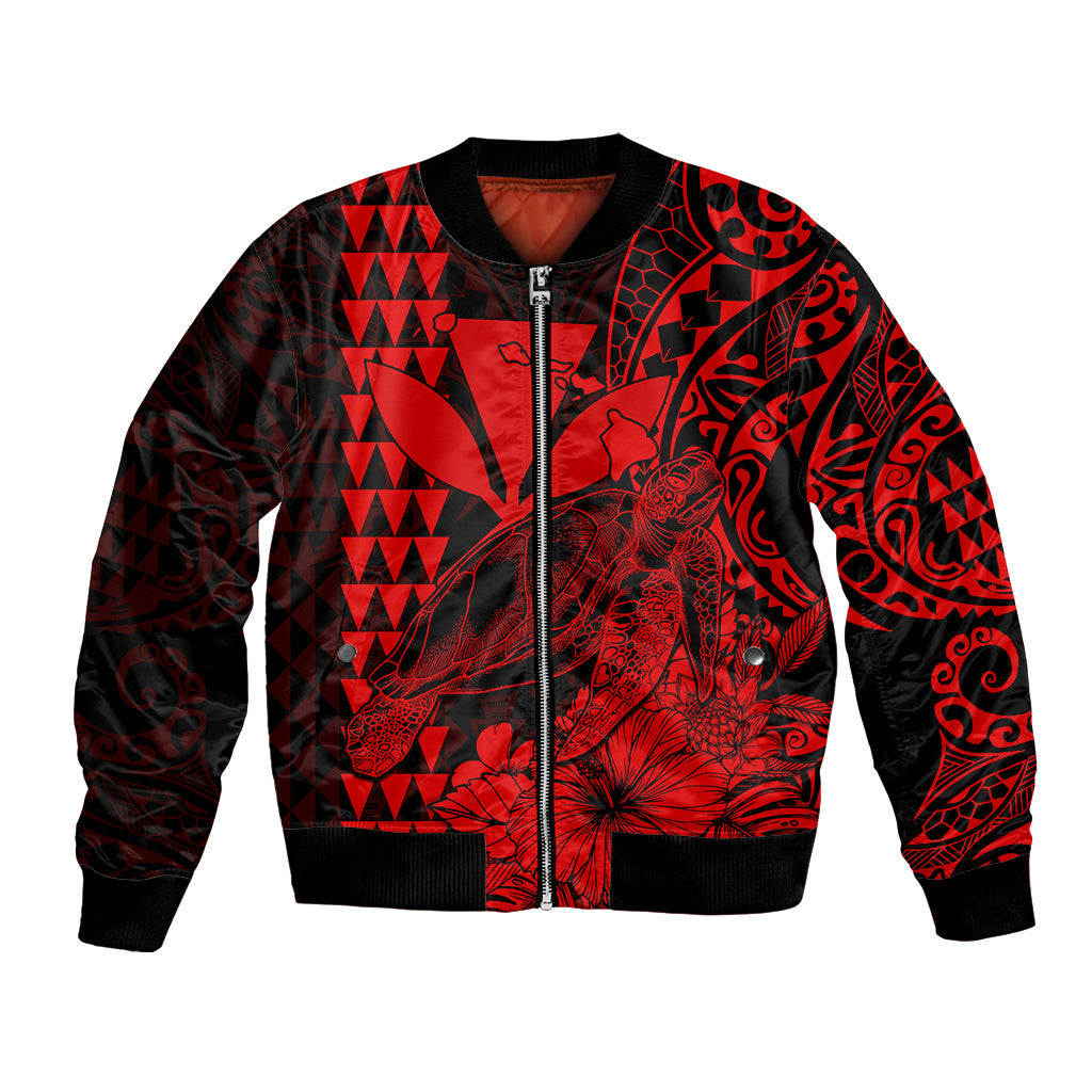 (Custom Personalised) Kakau Polynesian Tribal Hawaiian Turtle with Kanaka Maoli Red Bomber Jacket