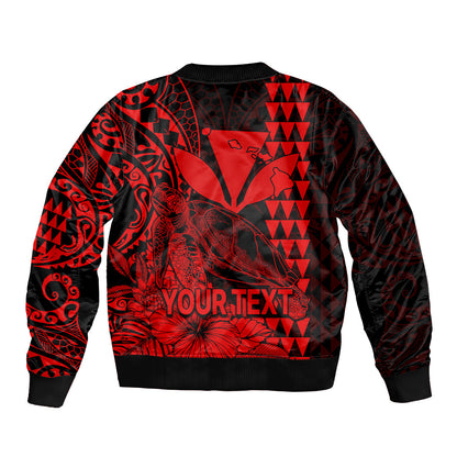 (Custom Personalised) Kakau Polynesian Tribal Hawaiian Turtle with Kanaka Maoli Red Bomber Jacket