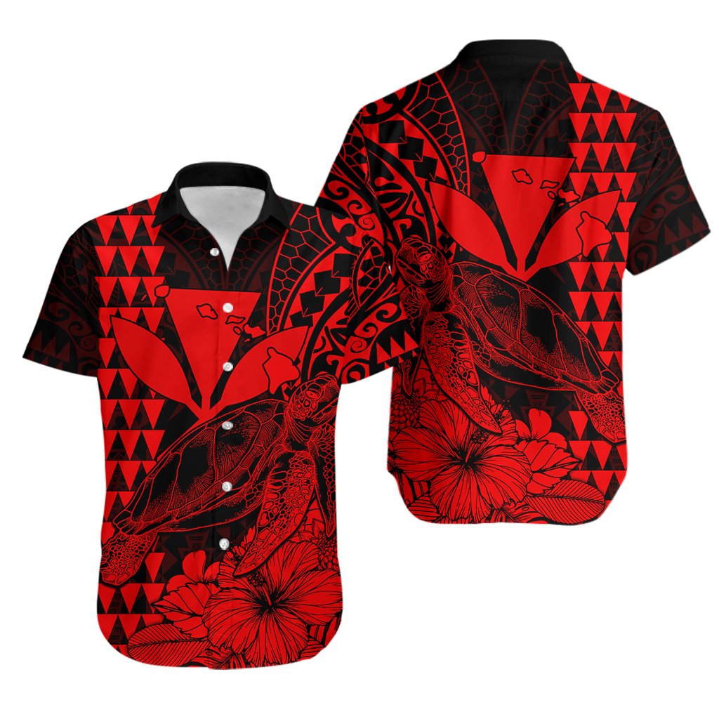 Kakau Polynesian Tribal Hawaiian Turtle with Kanaka Maoli Red Hawaiian Shirt