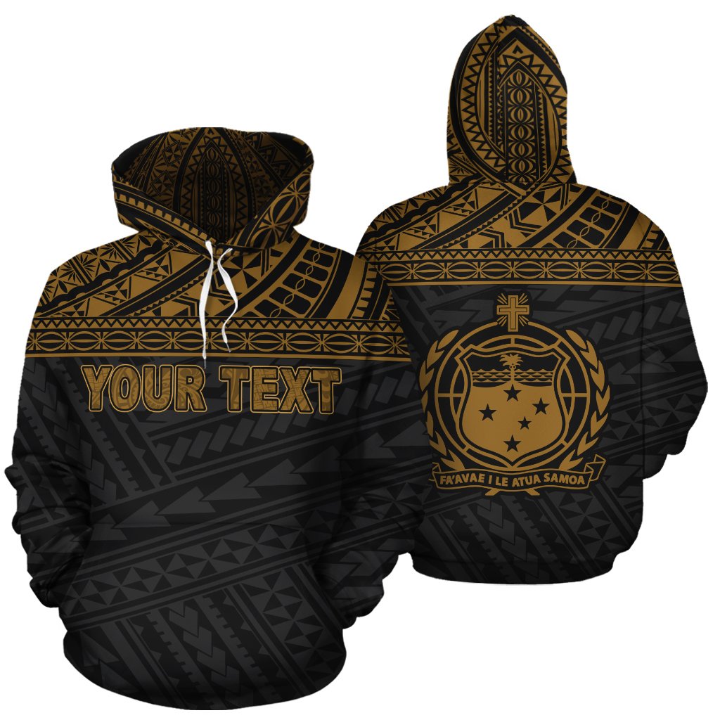 Custom Text Samoa Polynesian Hoodie Personalise Samoa Coat Of Arms  Yellow Style Zip Up Hoodie