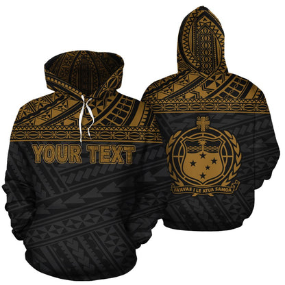 Custom Text Samoa Polynesian Hoodie Personalise Samoa Coat Of Arms  Yellow Style Zip Up Hoodie