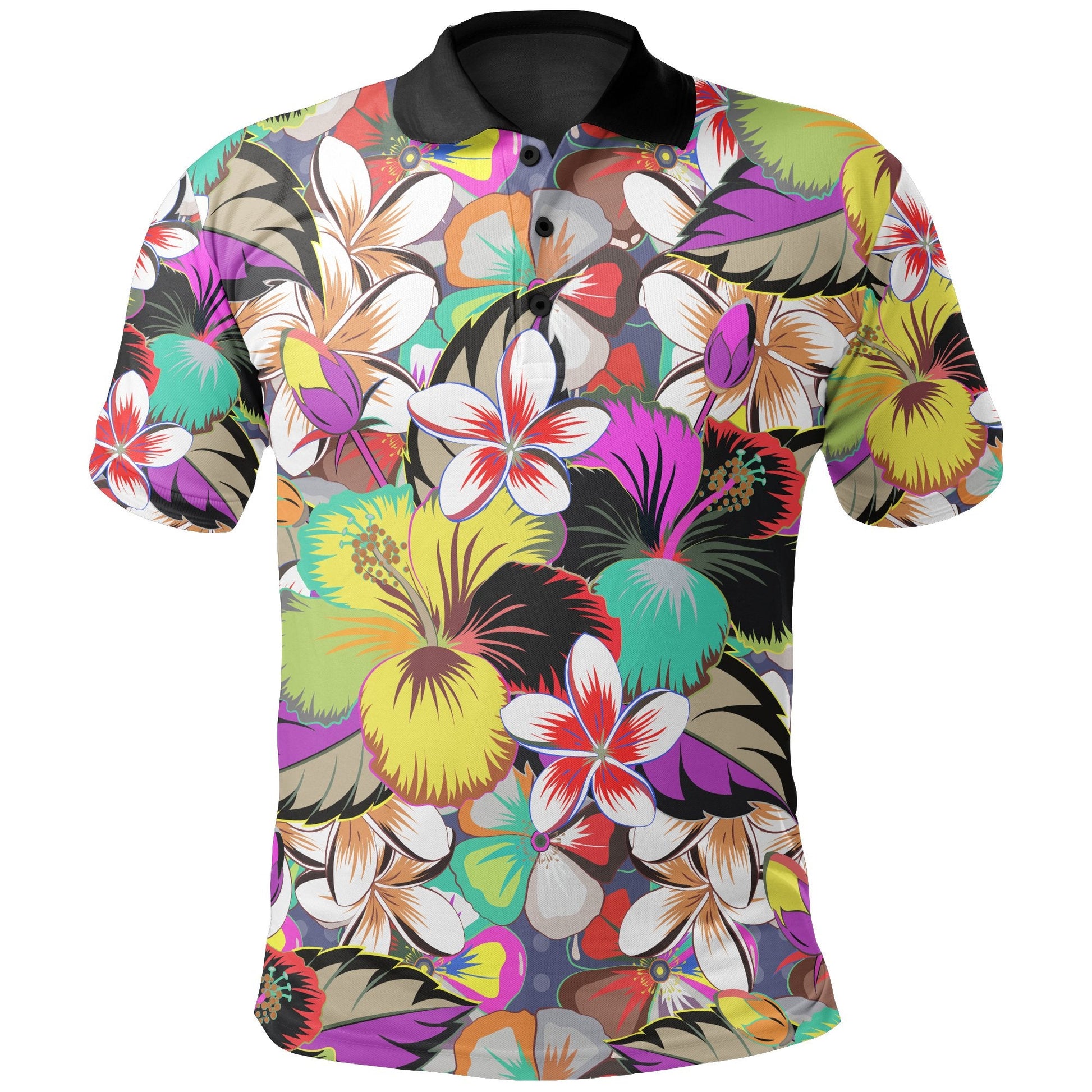 Polynesian Polo Shirt - Hibiscus and Plumeria Patterns