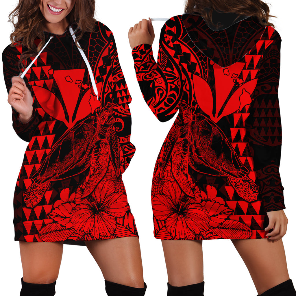 Kakau Polynesian Tribal Hawaiian Turtle with Kanaka Maoli Red Hoodie Dress
