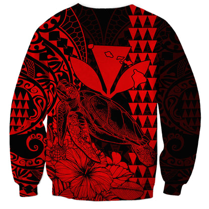 Kakau Polynesian Tribal Hawaiian Turtle with Kanaka Maoli Red Sweatshirt