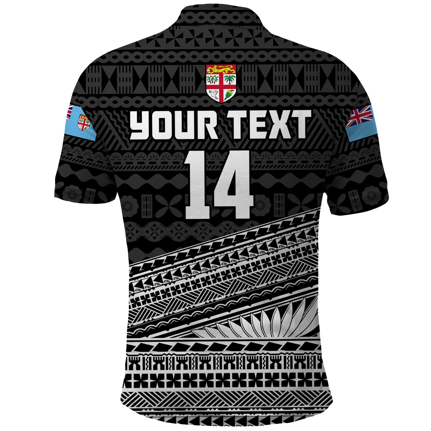 Custom Text And Number Fiji Sevens Rugby Fijian 7s Black Tapa Polynesian Art Polo Shirt