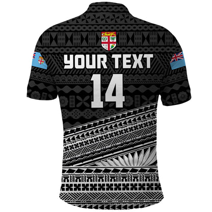 Custom Text And Number Fiji Sevens Rugby Fijian 7s Black Tapa Polynesian Art Polo Shirt