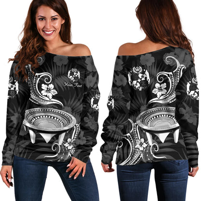(Custom Personalised) Tonga Kumete Kava Bowl Sila Vibes Black Off Shoulder Sweater