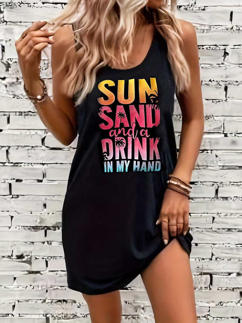 Sun Sand And Drink In My Hand Summer Dress Tropical Tank Dress Beach Women's Clothing