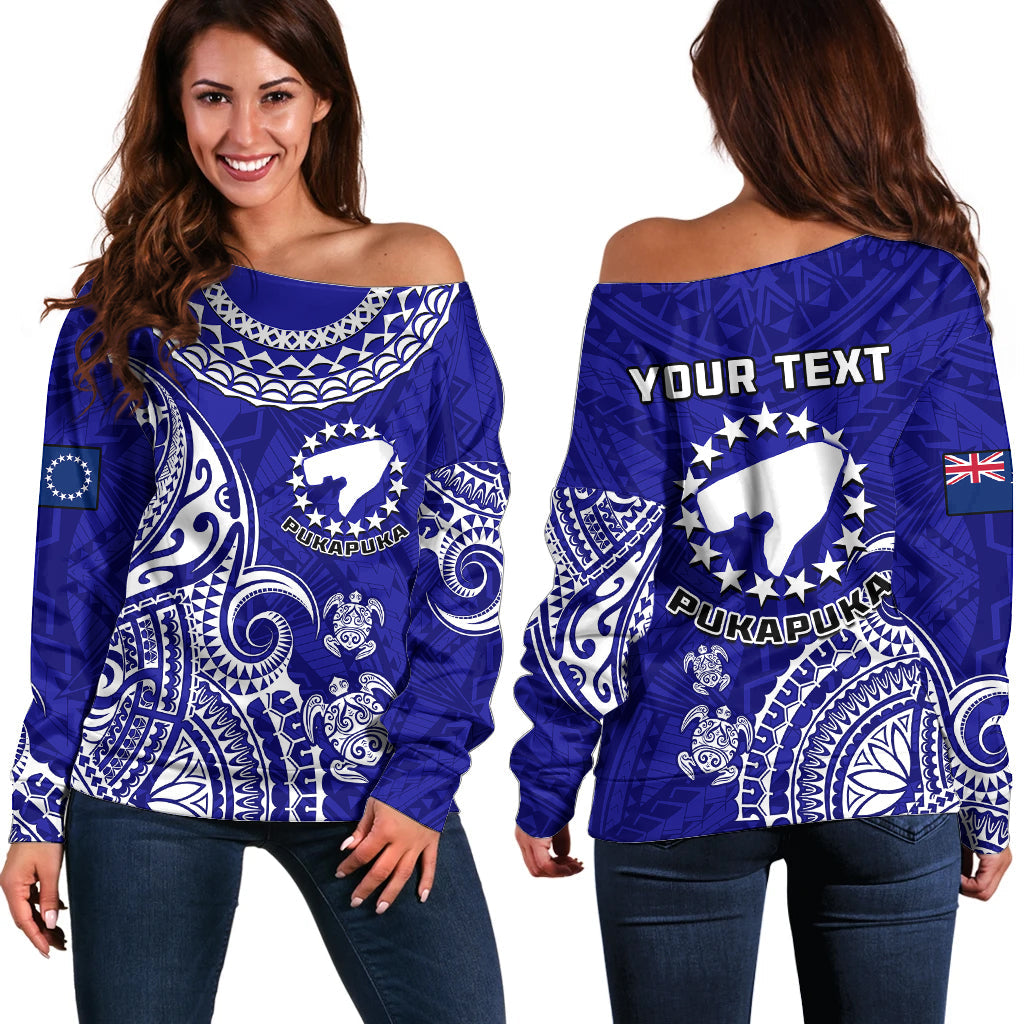 (Custom Personalised) Pukapuka Cook Islands Polynesian Turtle Art Off Shoulder Sweater
