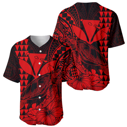 Kakau Polynesian Tribal Hawaiian Turtle with Kanaka Maoli Red Baseball Jersey