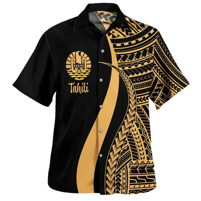 Tahiti Hawaiian Shirts Men Colorful 3d Printed Tahitian Polynesian Tribal Summer Casual Button Shirt
