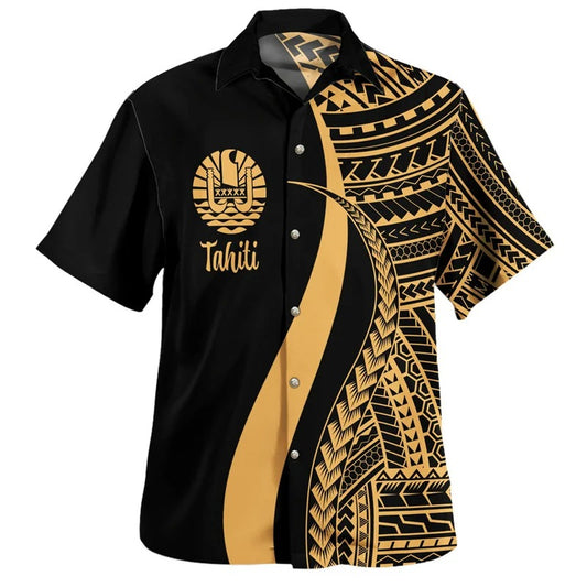 Tahiti Hawaiian Shirts Men Colorful 3d Printed Tahitian Polynesian Tribal Summer Casual Button Shirt