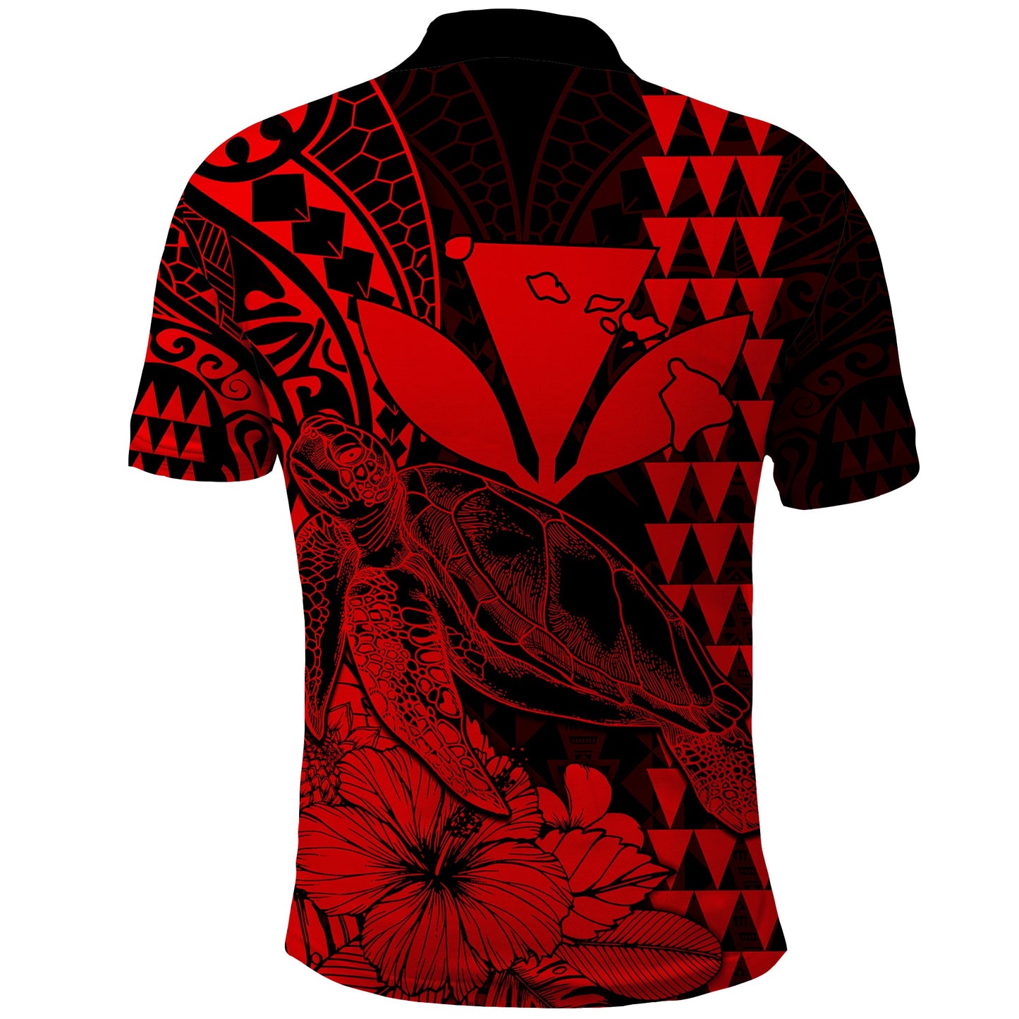 Kakau Polynesian Tribal Hawaiian Turtle with Kanaka Maoli Red Polo Shirt