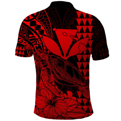 Kakau Polynesian Tribal Hawaiian Turtle with Kanaka Maoli Red Polo Shirt