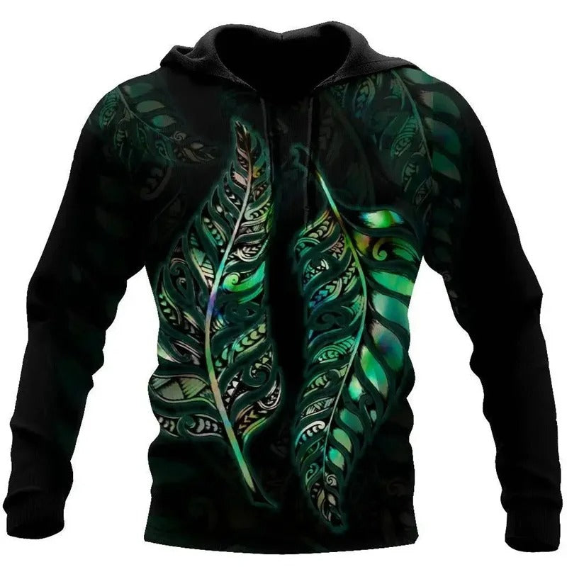 New Zealand Aotearoa Hoodie Maori Style Zip Up Silver Fern Hoodie All Over Print