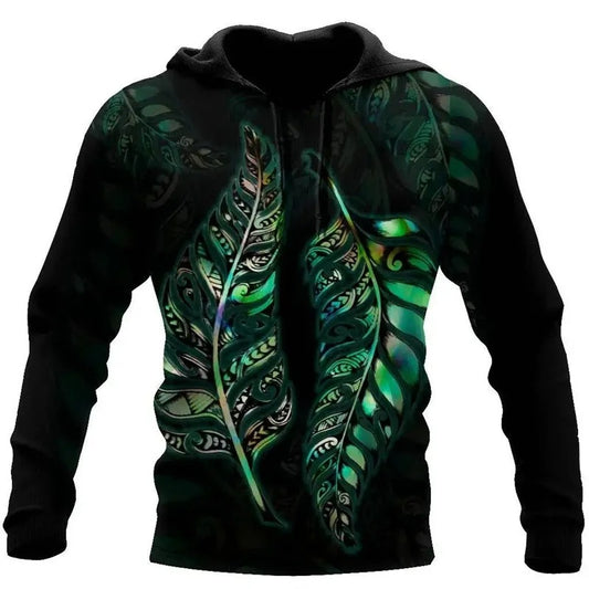 New Zealand Aotearoa Hoodie Maori Style Zip Up Silver Fern Hoodie All Over Print