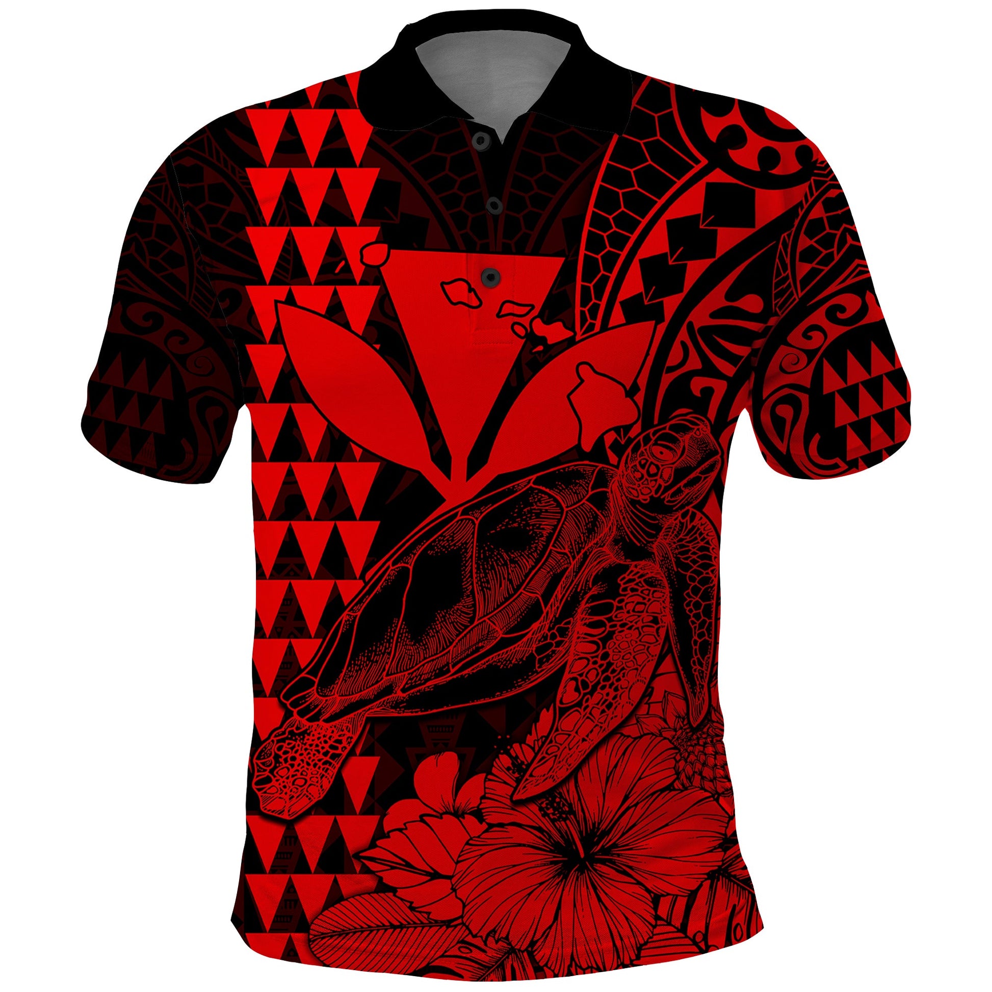 Kakau Polynesian Tribal Hawaiian Turtle with Kanaka Maoli Red Polo Shirt