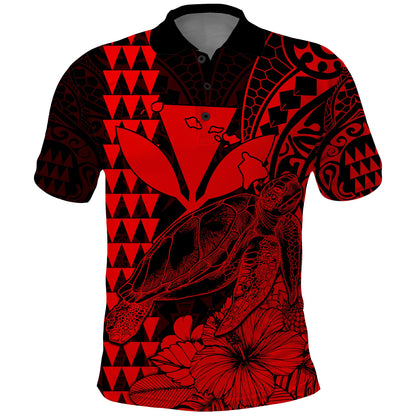 Kakau Polynesian Tribal Hawaiian Turtle with Kanaka Maoli Red Polo Shirt
