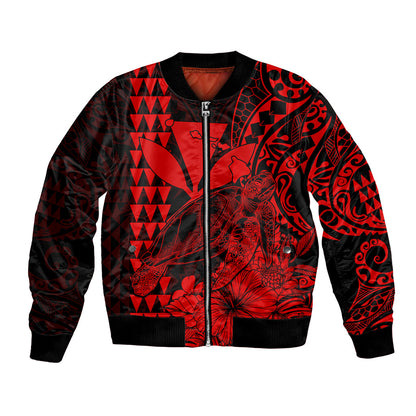 Kakau Polynesian Tribal Hawaiian Turtle with Kanaka Maoli Red Bomber Jacket