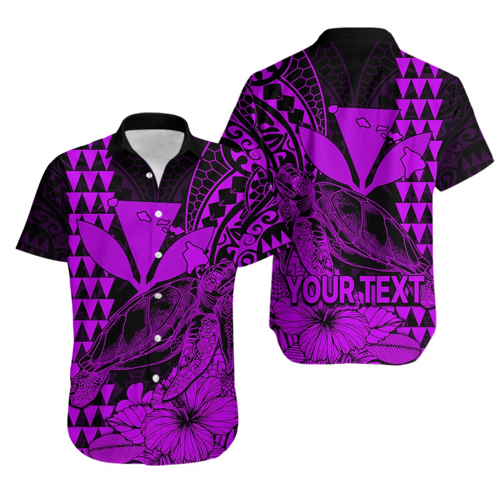 Custom Personalised Kakau Polynesian Tribal Hawaiian Turtle with Kanaka Maoli Purple Hawaiian Shirt