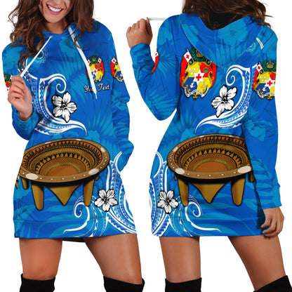 Custom Personalised Tonga Kumete Kava Bowl Sila Vibes Blue Hoodie Dress
