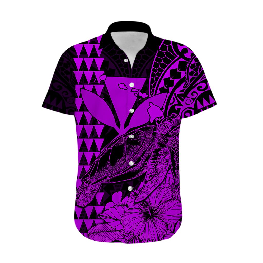 Custom Personalised Kakau Polynesian Tribal Hawaiian Turtle with Kanaka Maoli Purple Hawaiian Shirt