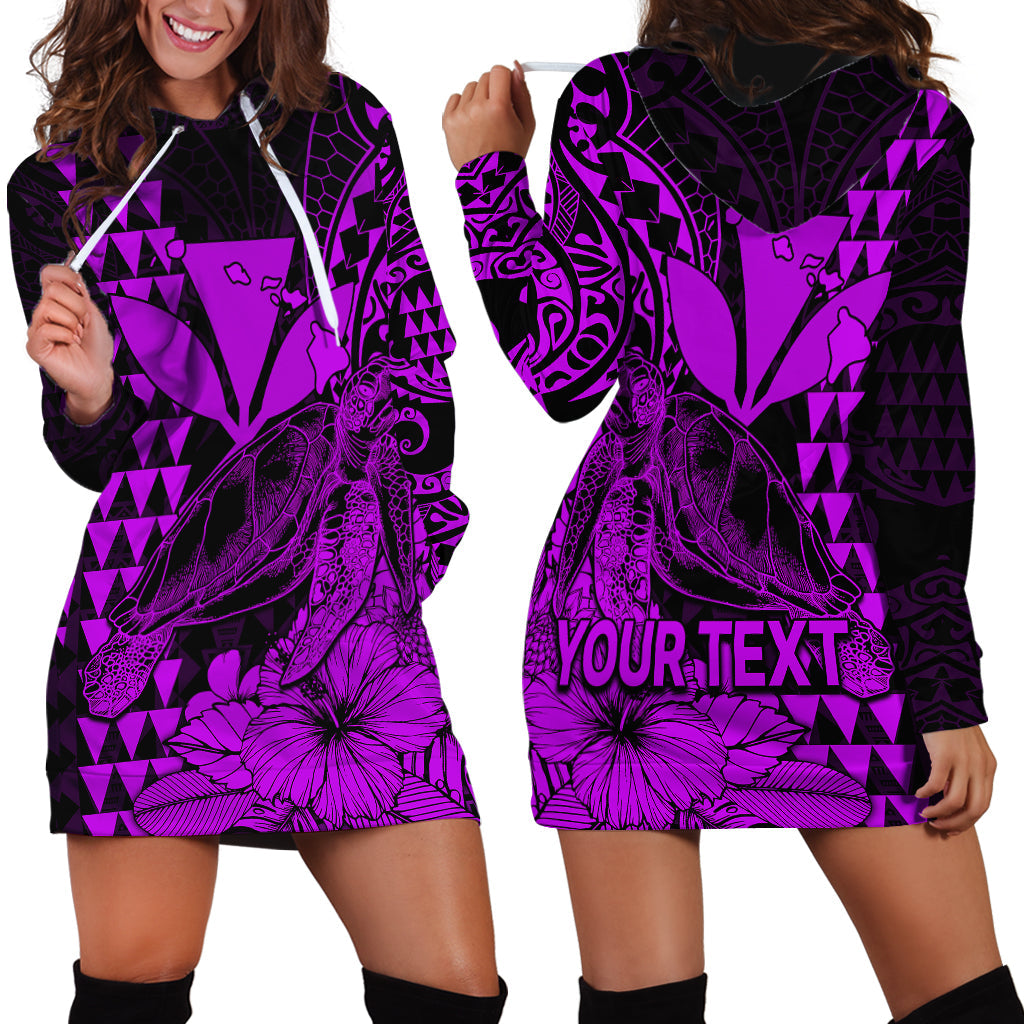 Custom Personalised Kakau Polynesian Tribal Hawaiian Turtle with Kanaka Maoli Purple Hoodie Dress