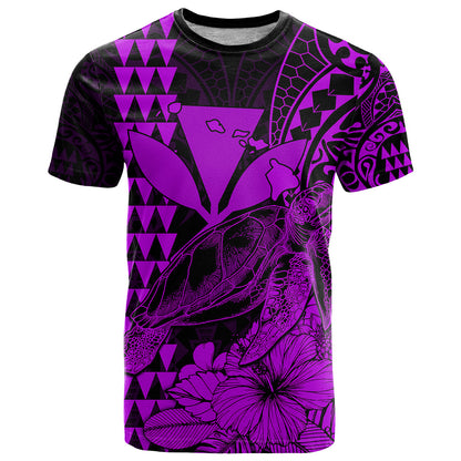Custom Personalised Kakau Polynesian Tribal Hawaiian Turtle With Kanaka Maoli Purple T Shirt