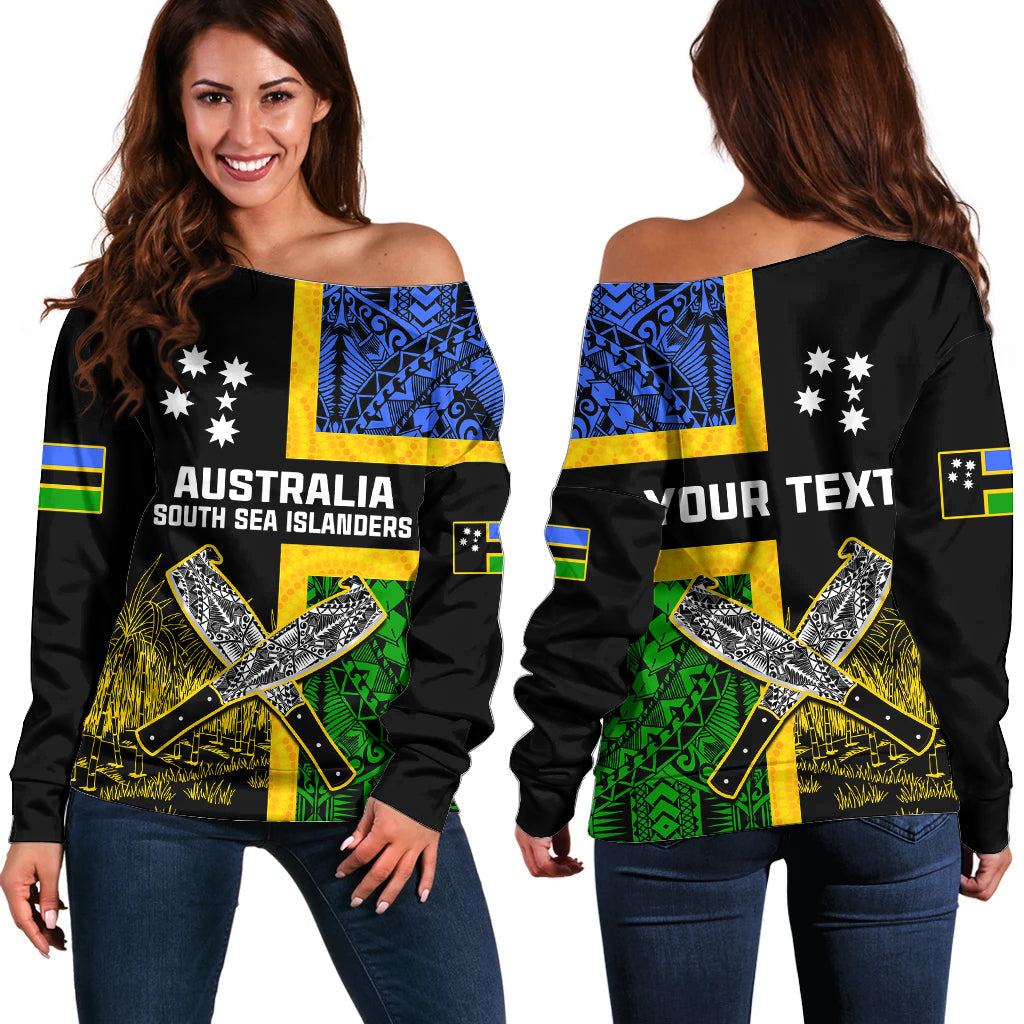 (Custom Personalised) Australian South Sea Islanders Flag Style Off Shoulder Sweater