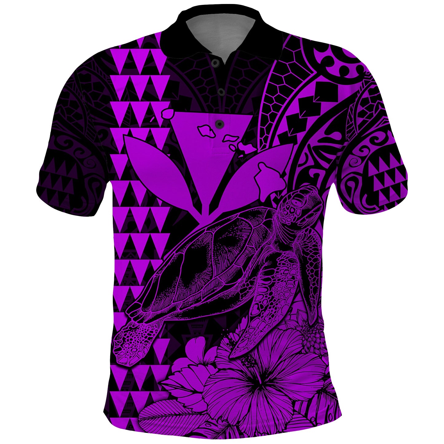 Custom Personalised Kakau Polynesian Tribal Hawaiian Turtle with Kanaka Maoli Purple Polo Shirt
