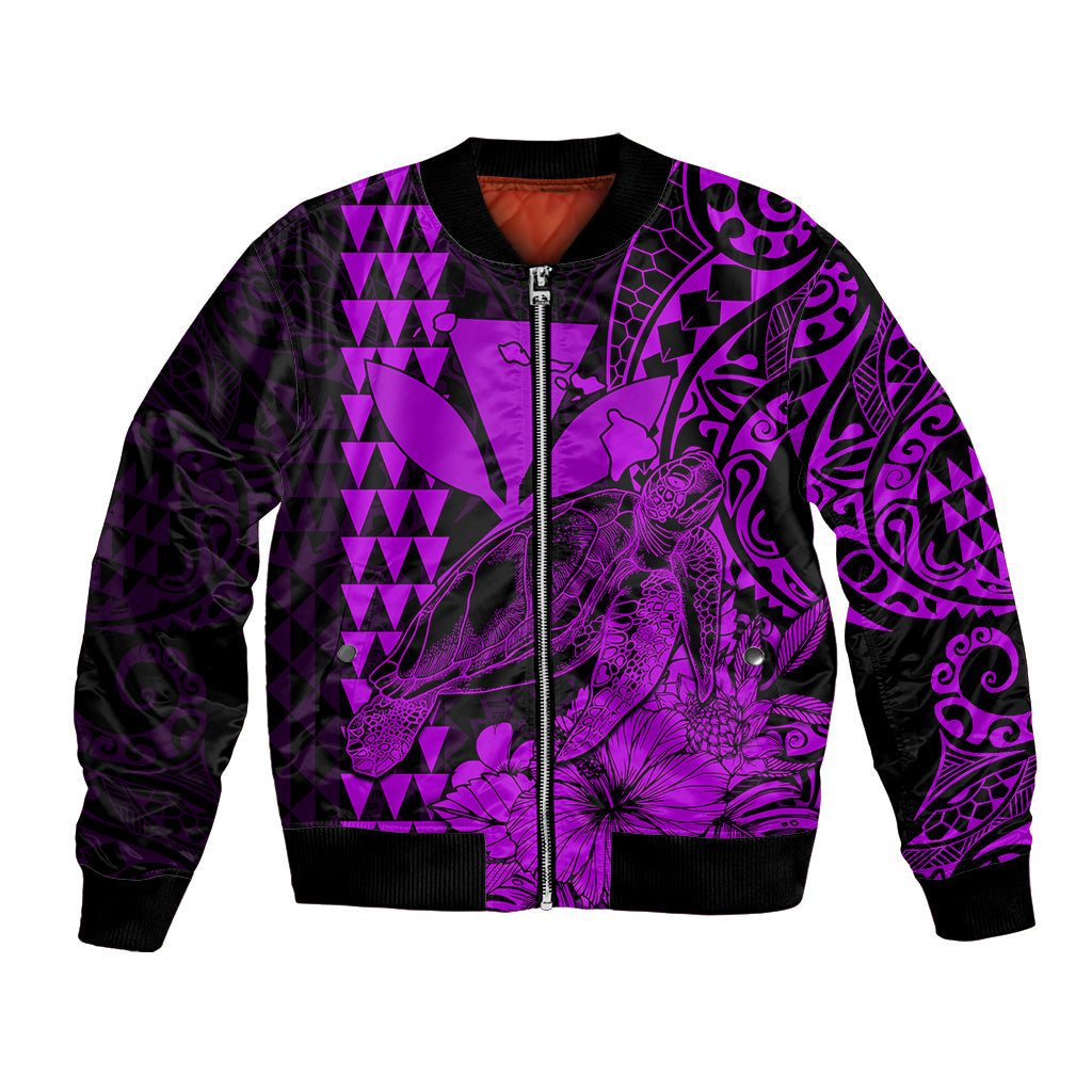 (Custom Personalised) Kakau Polynesian Tribal Hawaiian Turtle with Kanaka Maoli Purple Bomber Jacket