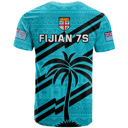 Fiji Rugby Tapa Pattern Fijian 7s Cyan T Shirt