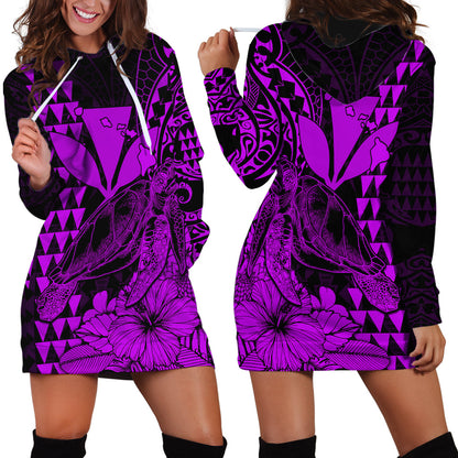 Kakau Polynesian Tribal Hawaiian Turtle with Kanaka Maoli Purple Hoodie Dress