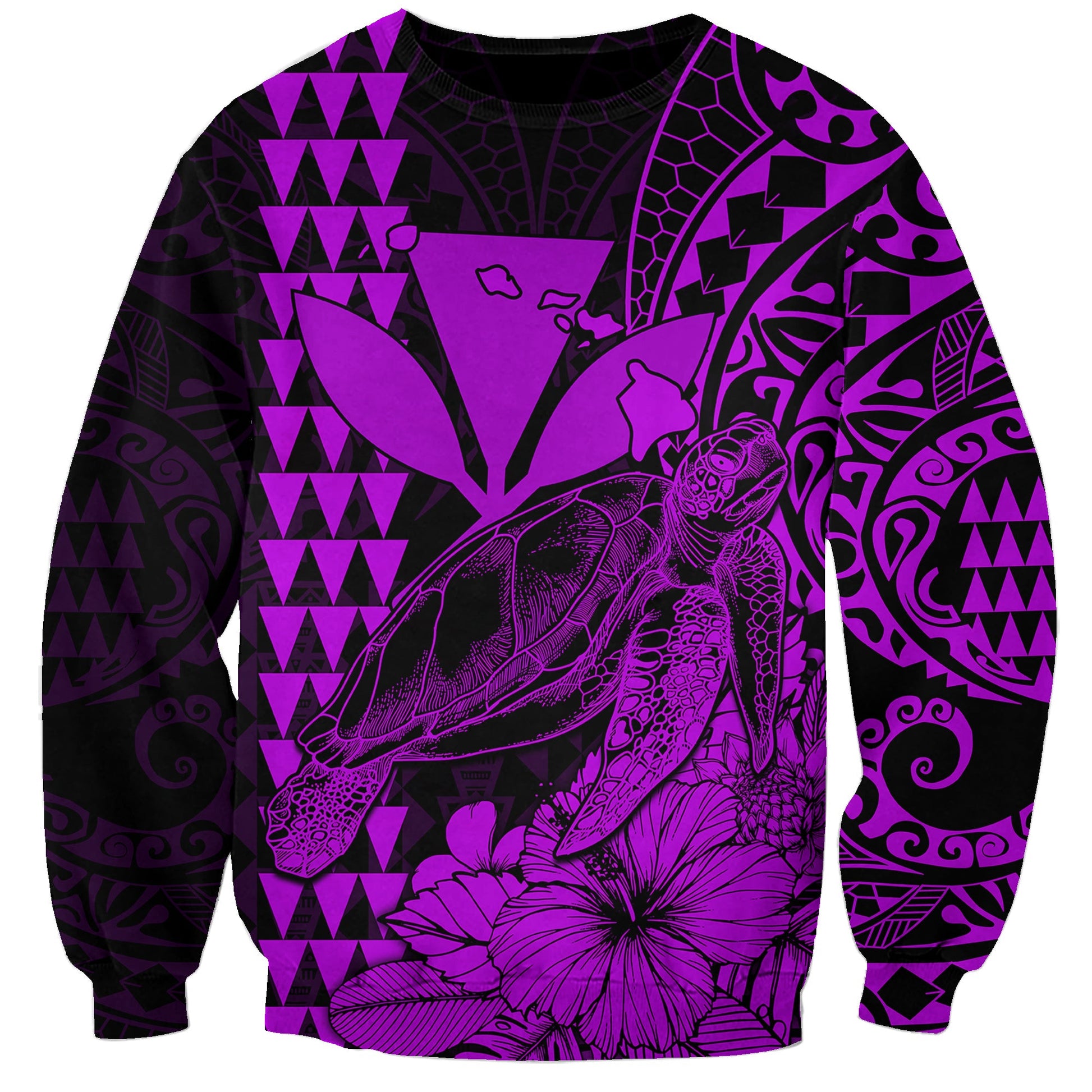 Kakau Polynesian Tribal Hawaiian Turtle with Kanaka Maoli Purple Sweatshirt