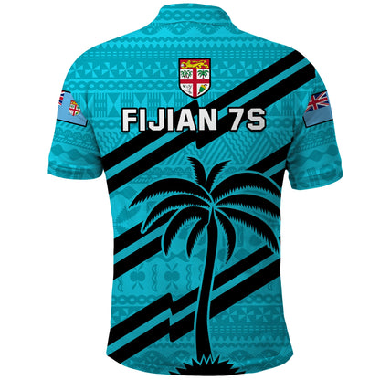Fiji Rugby Tapa Pattern Fijian 7s Cyan Polo Shirt